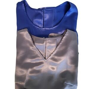 Keith Lloyd Sateen Chic Blouse Bundle 2 Pack Blue Purple Long Sleeve Small